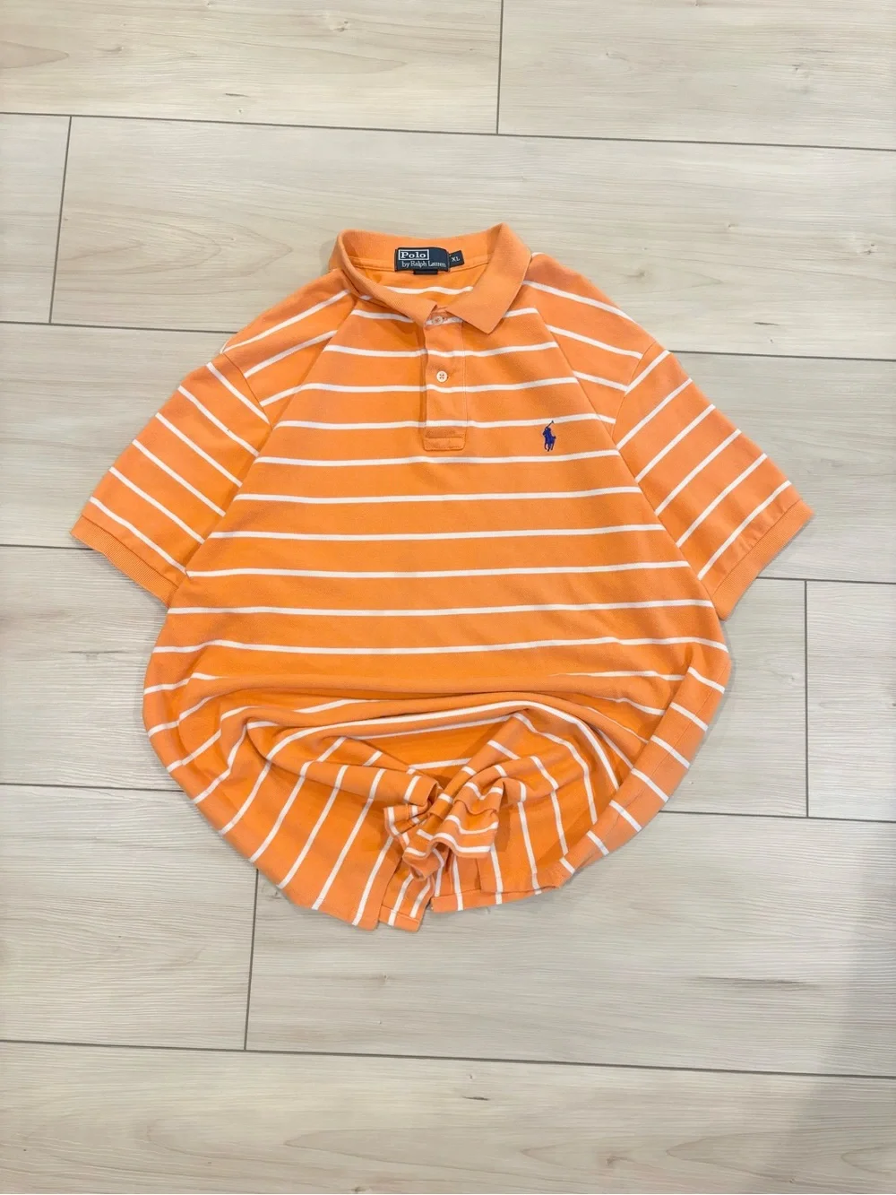 Polo Ralph Lauren Vintage Orange and White Striped Mens Polo with Blue Pony